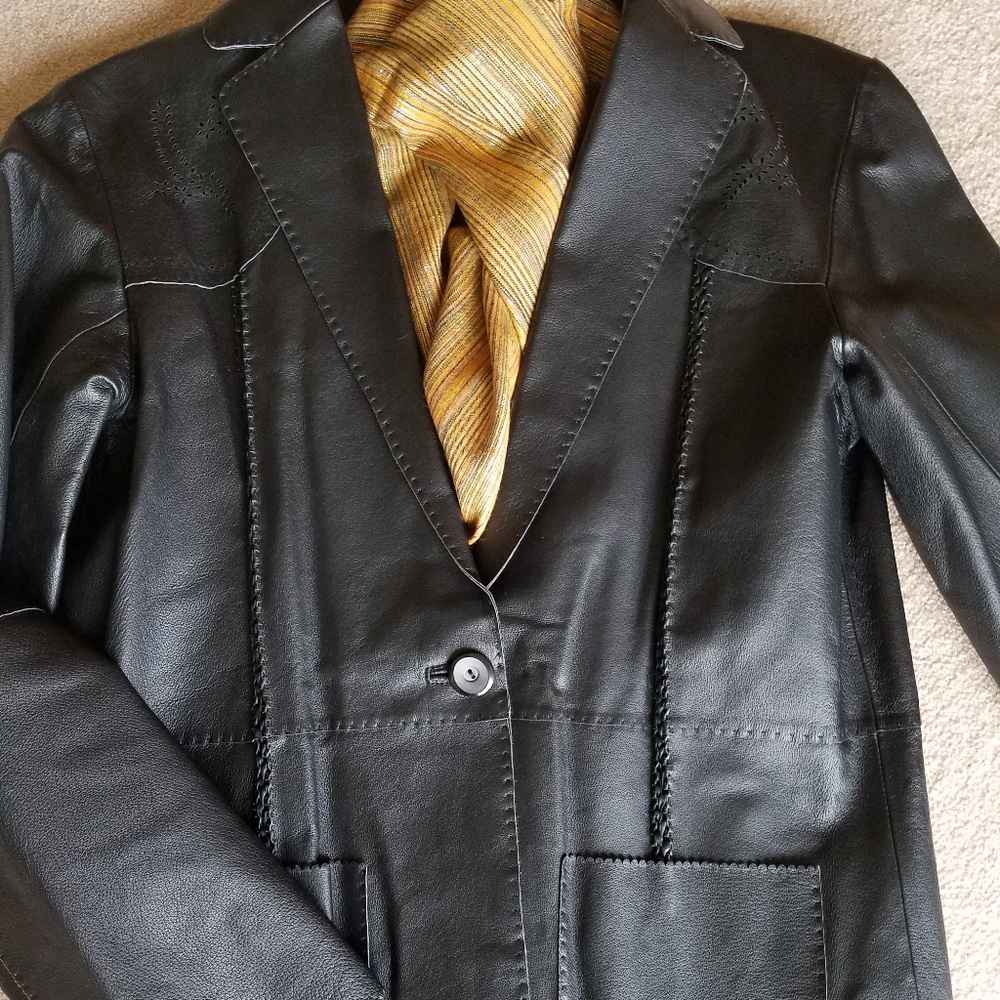 Monterey Bay Black Leather Blazer with Gold Accent